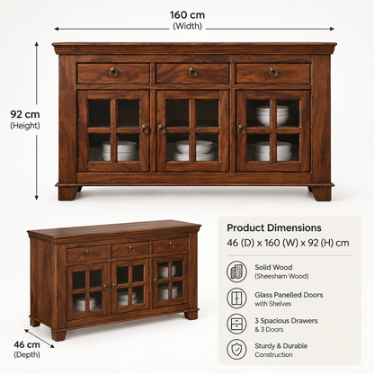 Suryavanshi Sheesham Wood 3 Glass Door & 3-Drawer Sideboard, for Living Room