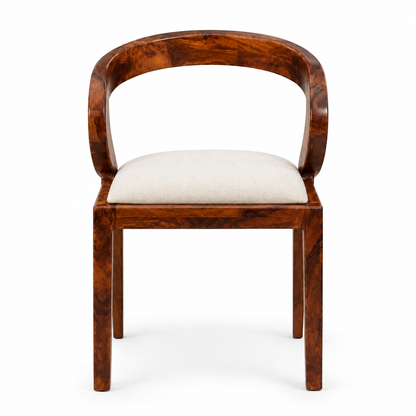 Sheesham Wooden Dining Armchair with Curved Arms & Cushioned Seat