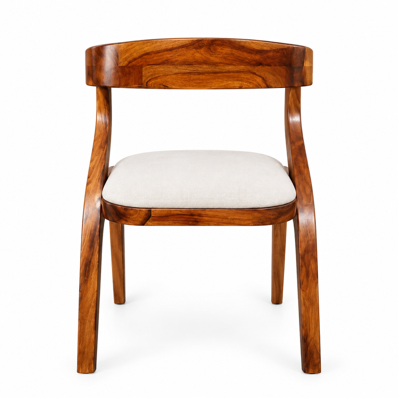 Sheesham Wooden Dining Armchair with Curved Arms & Cushioned Seat
