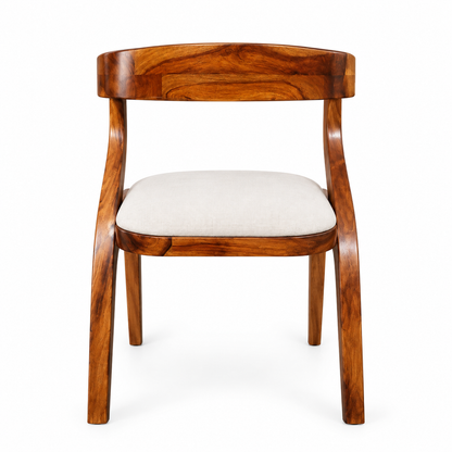 Sheesham Wooden Dining Armchair with Curved Arms & Cushioned Seat