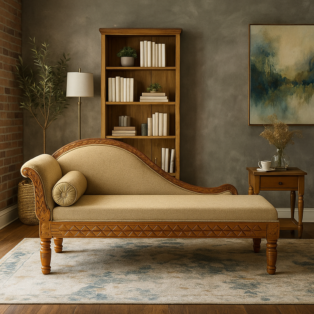 Suryavanshi Sheesham Wood Cushioned Couch Day Bed (W163 x D64 x H84 cm)