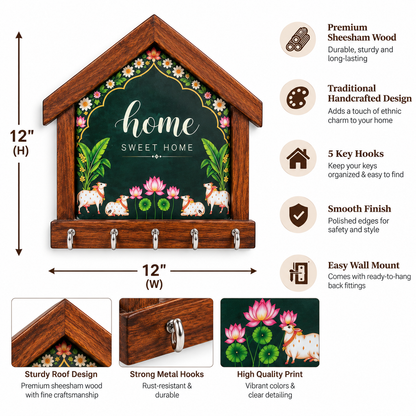 Solid Mango Wood this product is a wooden house-shaped key holder with decorative home signage, Name Plates & Key Holders.