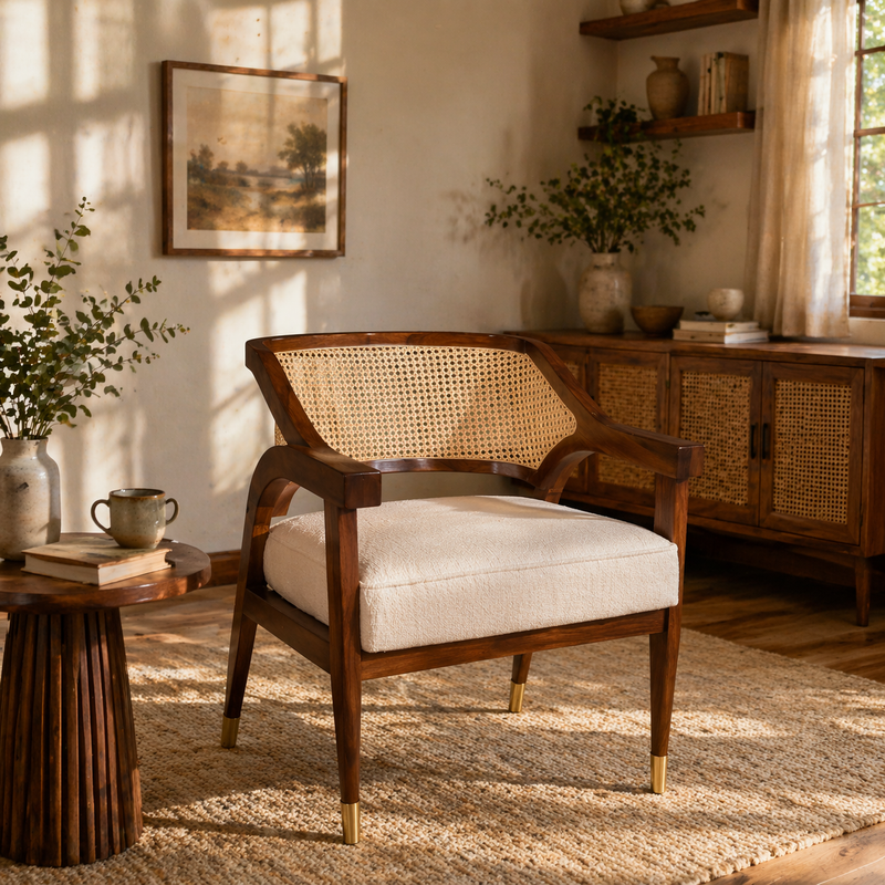 Sheesham Wood Cushioned Arm Chair