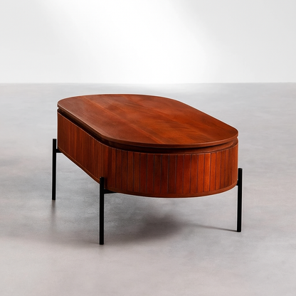Mango Wood Coffee Table with Black Powder Coated Iron Legs (Oval Shape)