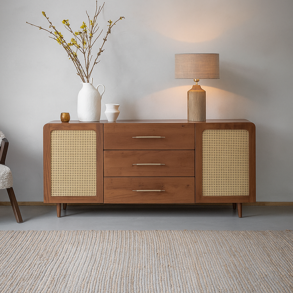 Acacia Wood 2-Door 3-Drawer Sideboard