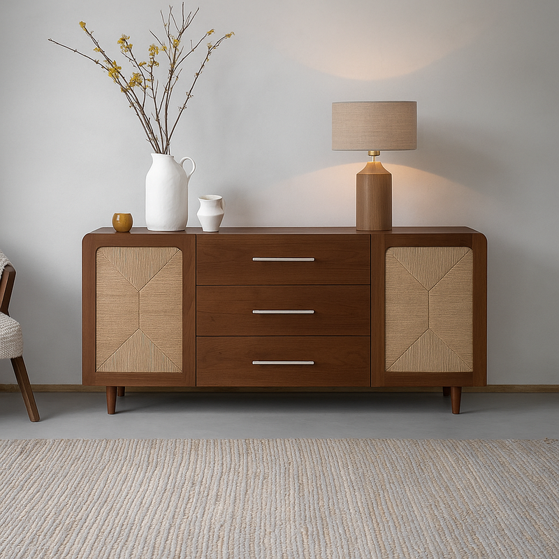 Acacia Wood 2-Door 3-Drawer Sideboard