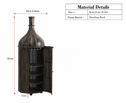 Sheesham Wood Bottle Shape Bar Cabinet with Glass Holder & Wine Storage- Small