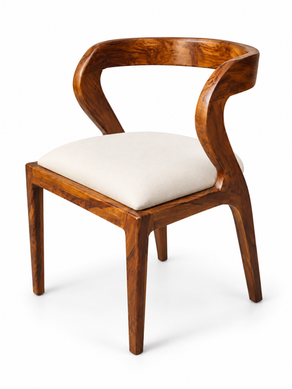 Sheesham Wooden Dining Armchair with Curved Arms & Cushioned Seat