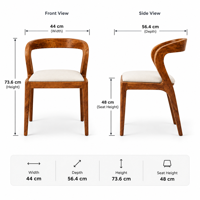 Sheesham Wooden Dining Armchair with Curved Arms & Cushioned Seat