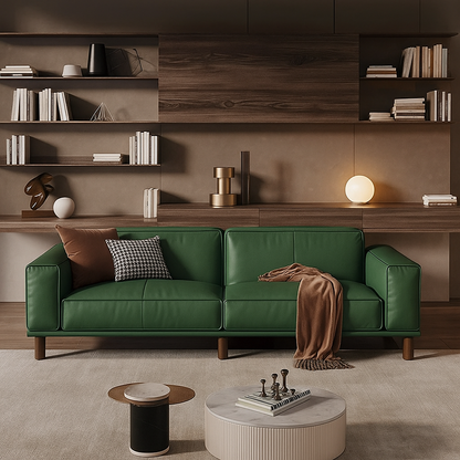 Suryavanshi Emerald Luxe Pu Leather Sofa – Modern Couch with Solid Wood Legs | Elegant Green Living Room Furniture