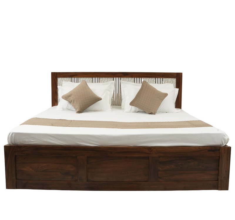 Suryavanshi Sheesham Wooden Storage Bed With Lift-Up Storage & Decorative Headboard