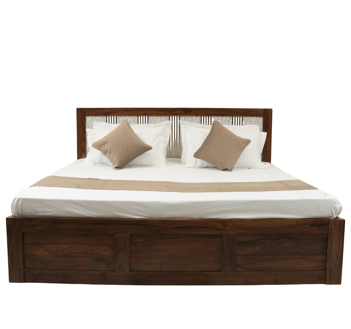 Suryavanshi Sheesham Wooden Storage Bed With Lift-Up Storage & Decorative Headboard