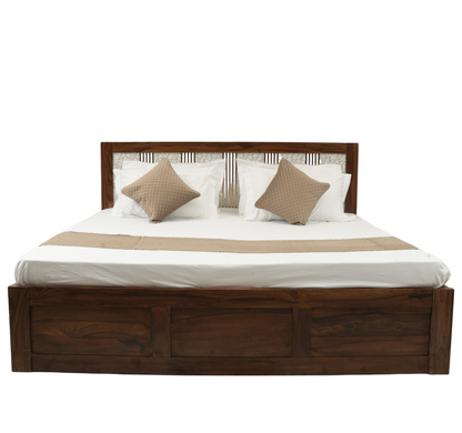 Suryavanshi Sheesham Wooden Storage Bed With Lift-Up Storage & Decorative Headboard