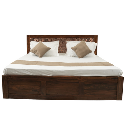 Suryavanshi Sheesham Wood Bed with Storage & Stylish Panel Headboard