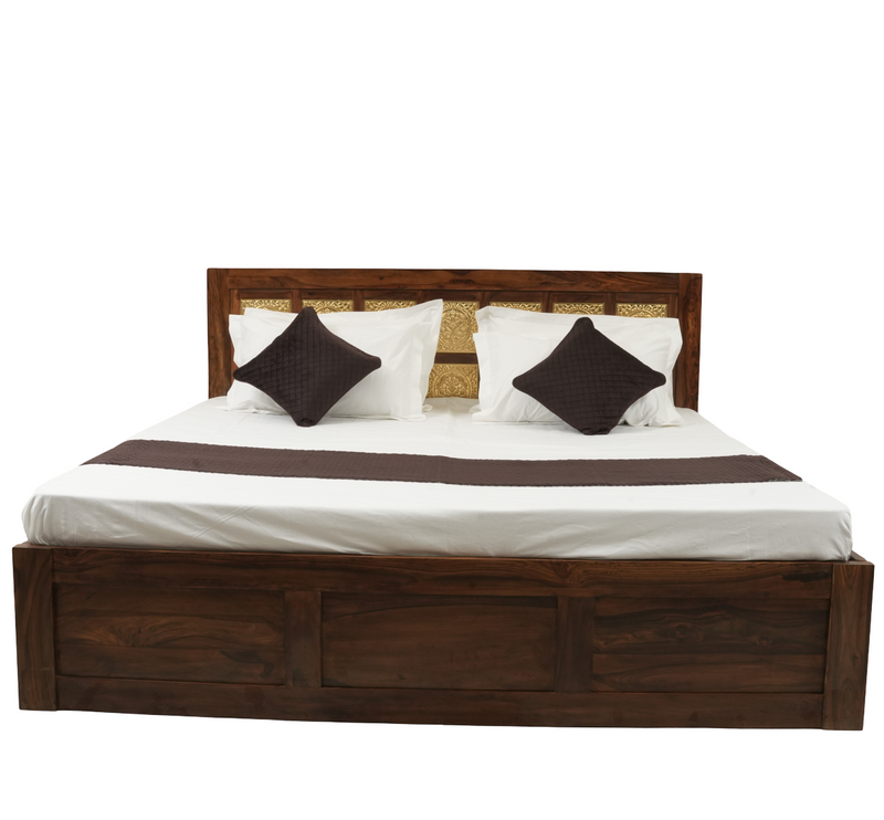 Suryavanshi Solid Sheesham Wood Queen/King Size Bed with Designer Headboard & Storage