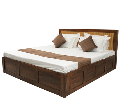 Modern Sheesham Wood Queen/King Bed with Slatted Headboard
