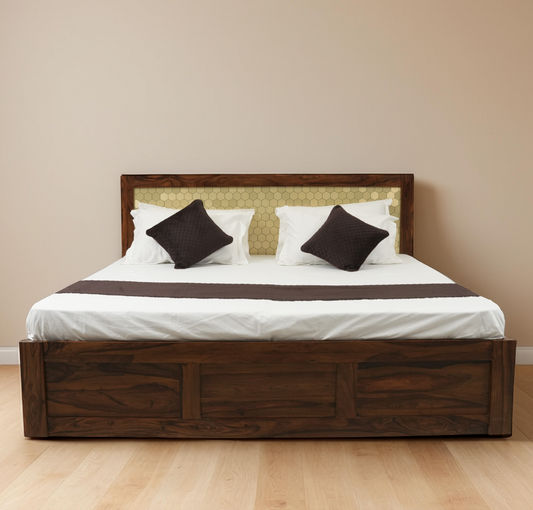 Suryavanshi Solid Sheesham Wood Storage Bed with Hydraulic Lift & Manual