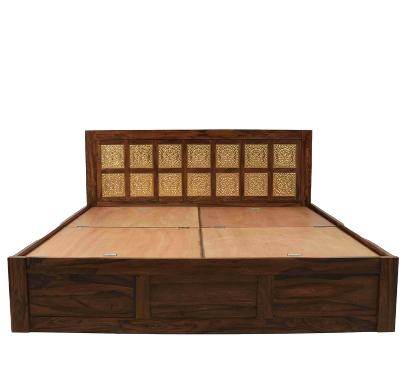 Suryavanshi Solid Sheesham Wood Queen/King Size Bed with Designer Headboard & Storage