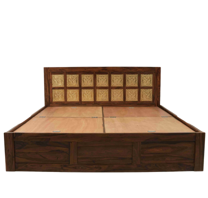 Suryavanshi Solid Sheesham Wood Queen/King Size Bed with Designer Headboard & Storage