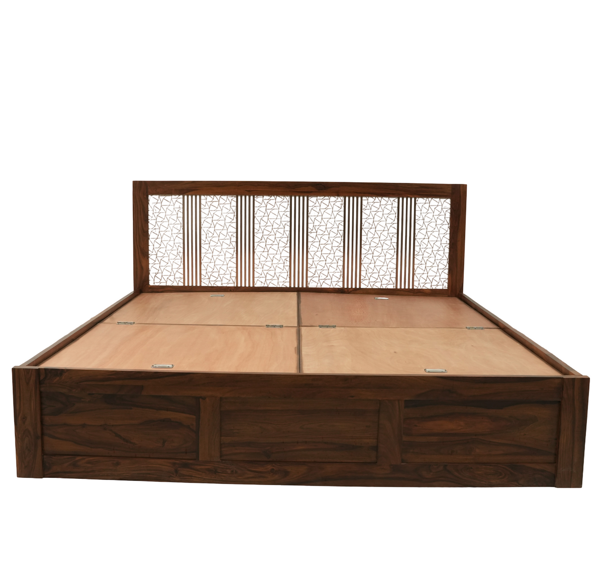 Suryavanshi Sheesham Wooden Storage Bed With Lift-Up Storage & Decorative Headboard