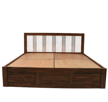 Suryavanshi Sheesham Wooden Storage Bed With Lift-Up Storage & Decorative Headboard