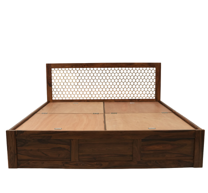 Geometric Lattice Sheesham Wood Storage Bed - King/Queen Size