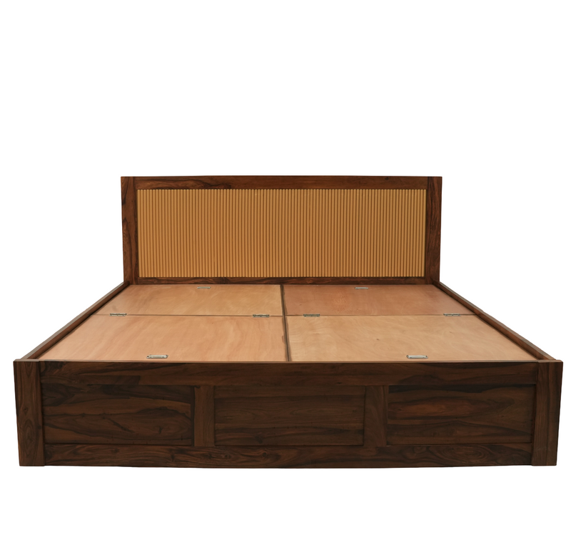 Modern Sheesham Wood Queen/King Bed with Slatted Headboard