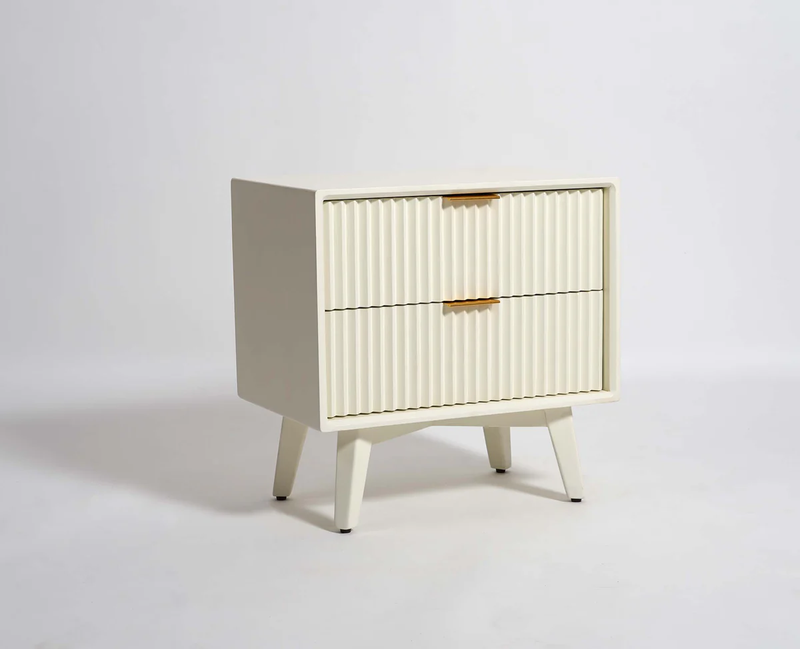 Suryavanshi Solid Wood Bedside Table - Frosty White