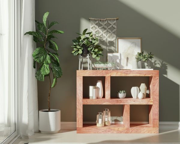 Suryavanshi Acacia Wood Console Table with Four Shelves – Versatile Furniture for Books and Decor