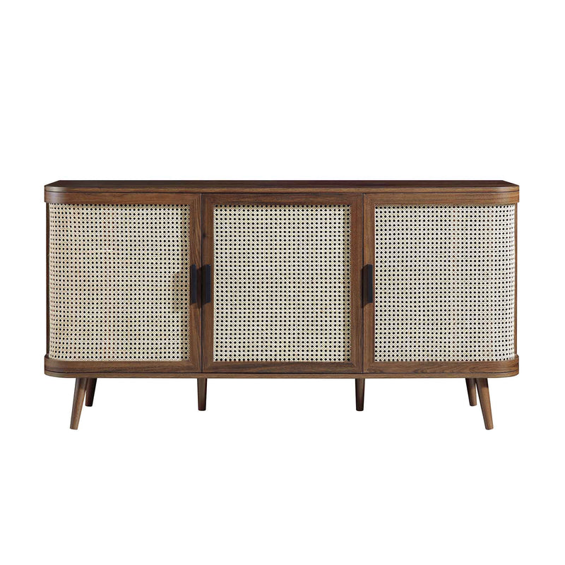 Suryavanshi Mango Wood Sideboard Cabinet with Cane Doors | 6 Compartment Storage Unit for Living Room, Dining Room & Entryway (Walnut Finish)
