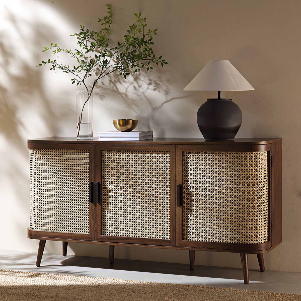 Abby Mango Wood Sideboard Cabinet with Cane Doors