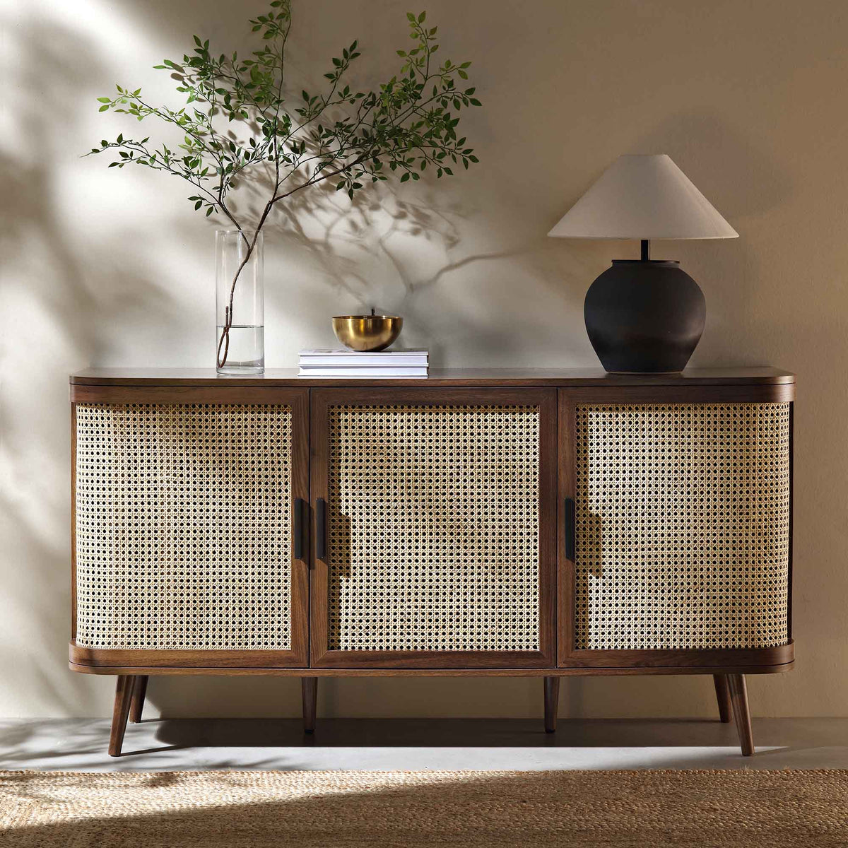Abby Mango Wood Sideboard Cabinet with Cane Doors