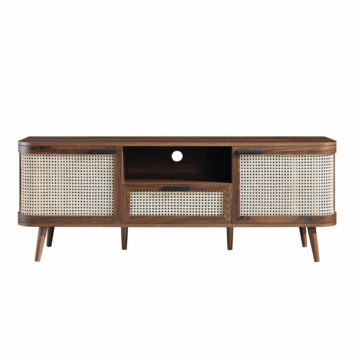 Suryavanshi Solid Mango Wood TV Unit with Cane Woven Doors