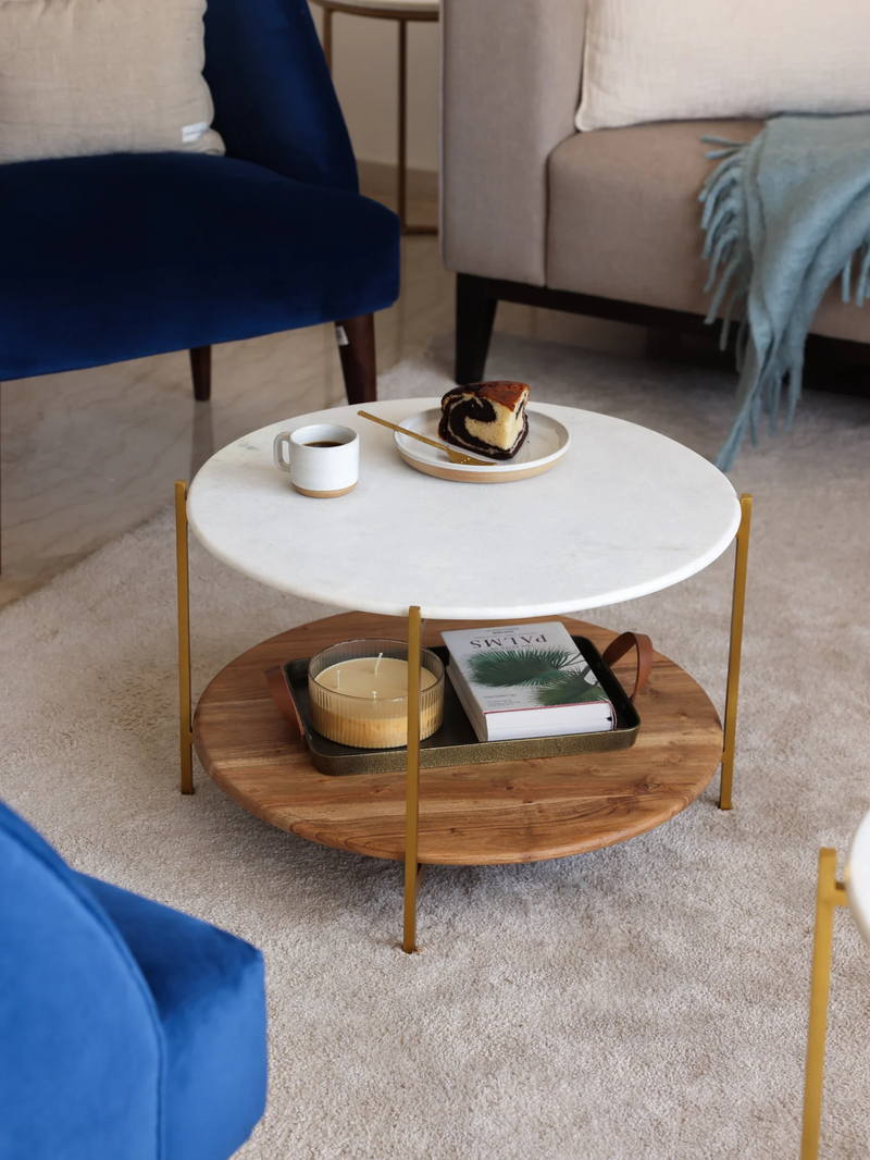 Floorcare Coffee Table, Marble & Wood Base