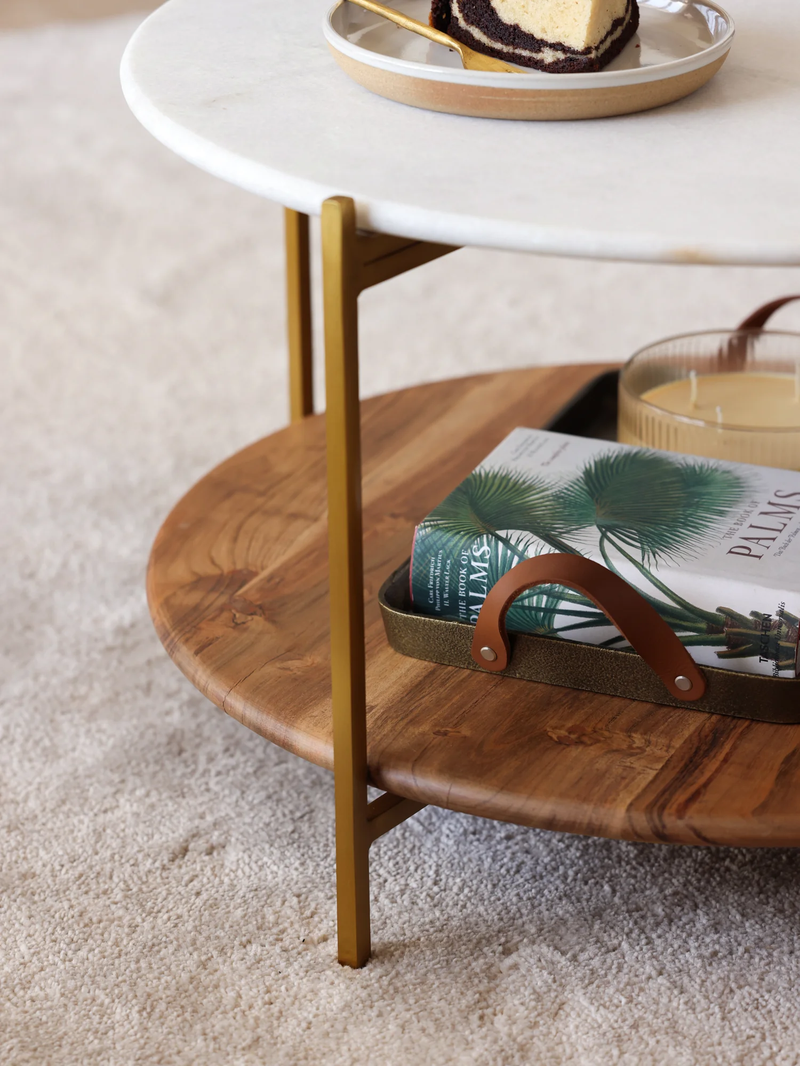 Floorcare Coffee Table, Marble & Wood Base