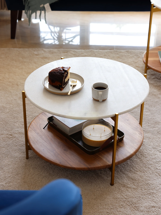 Floorcare Coffee Table, Marble & Wood Base