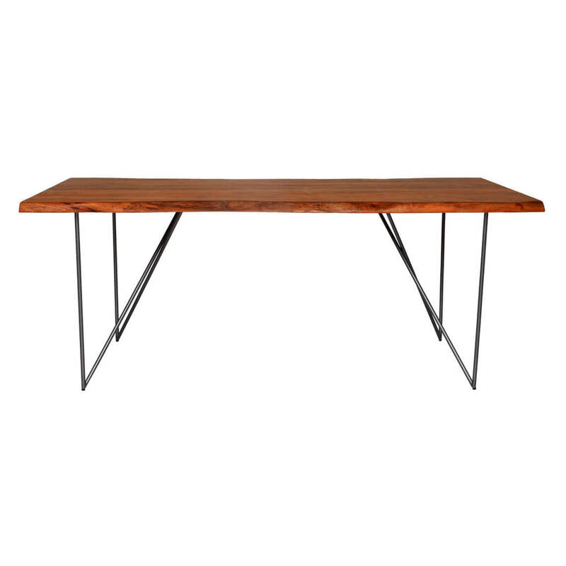 Suryavanshi Sheesham Wood Live Edges Dining Table – 6 Seater with Iron Stand (Rectangle-Live Edges, W204 D89 H75 cm)