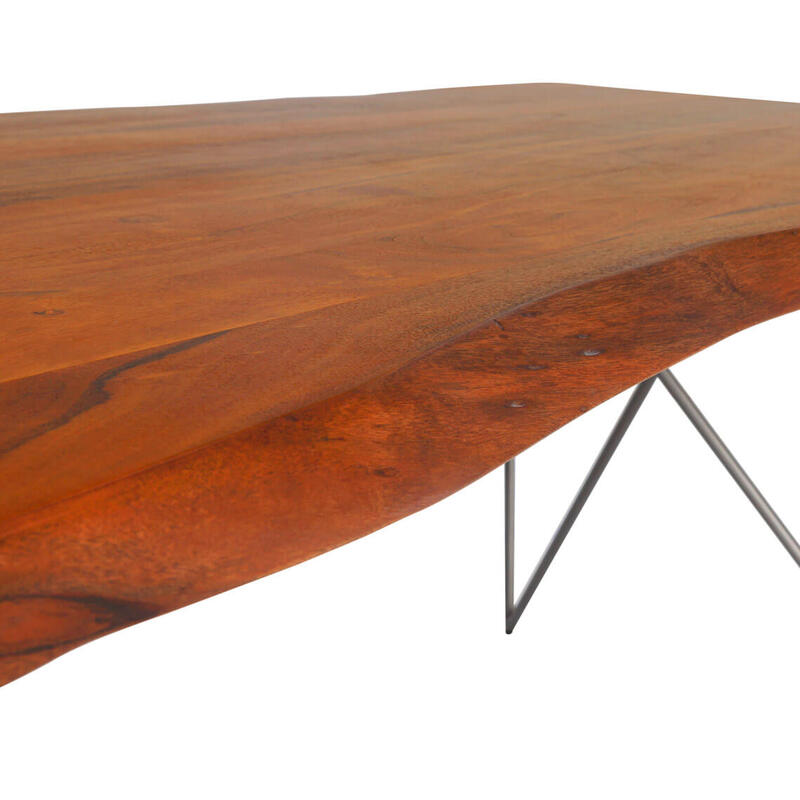 Suryavanshi Sheesham Wood Live Edges Dining Table – 6 Seater with Iron Stand (Rectangle-Live Edges, W204 D89 H75 cm)