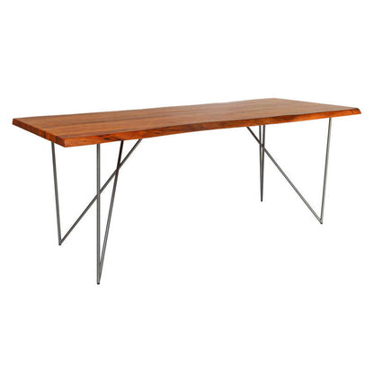 Suryavanshi Sheesham Wood Live Edges Dining Table – 6 Seater with Iron Stand (Rectangle-Live Edges, W204 D89 H75 cm)