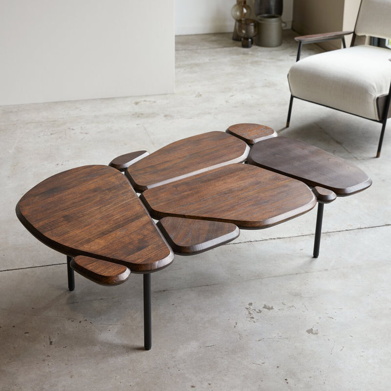 Suryavanshi Sheesham Wood & Iron Stand Free Form Coffee Table (Free Form, W130 D80 H38 cm)