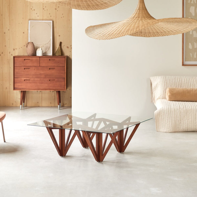 Suryavanshi Sheesham Wood Base, Glass Top Coffee Table (Glass Top-Square, W100 D100 H35 cm)