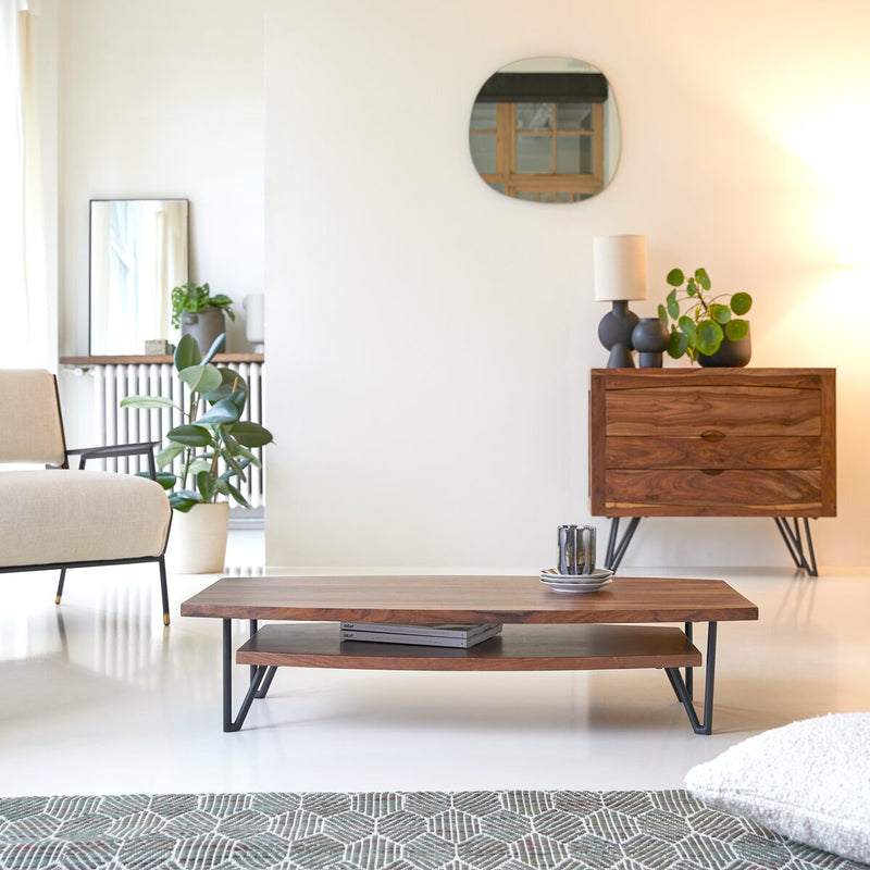 Suryavanshi Low Height Coffee Table – Sheesham Wood, Iron Stand (Low Height, W110 D60 H25 cm)