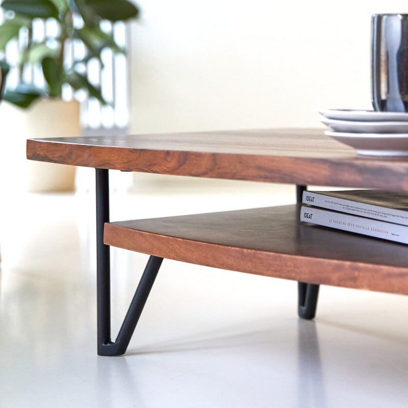Suryavanshi Low Height Coffee Table – Sheesham Wood, Iron Stand (Low Height, W110 D60 H25 cm)
