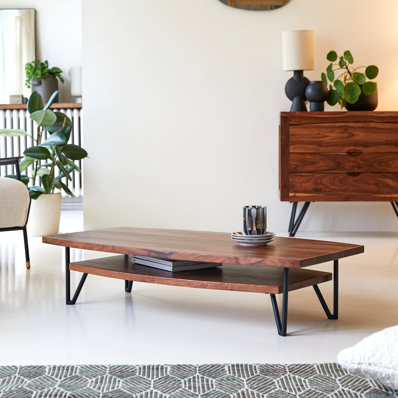 Suryavanshi Low Height Coffee Table – Sheesham Wood, Iron Stand (Low Height, W110 D60 H25 cm)
