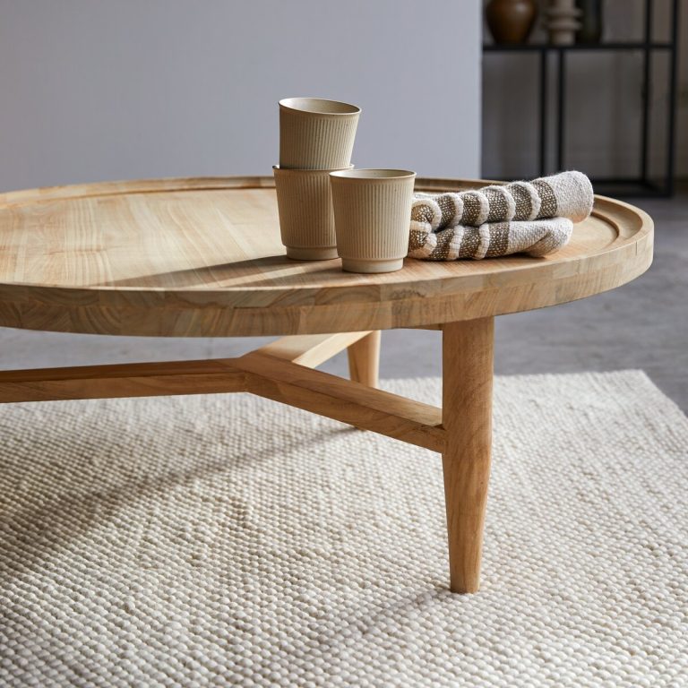 Suryavanshi Round Coffee Table – Mango Wood (Mango Wood-Round, W90 D90 H35 cm)