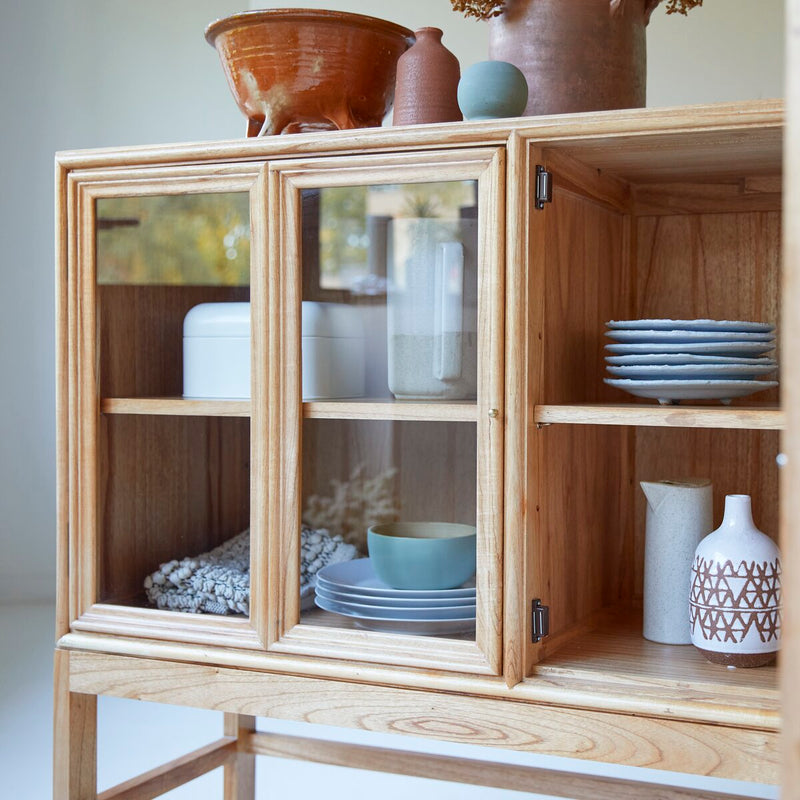 Suryavanshi Mango Wood Display Cabinet – Glass Door, Versatile Crockery Cabinet (Art Deco, W120 D41 H100 cm)