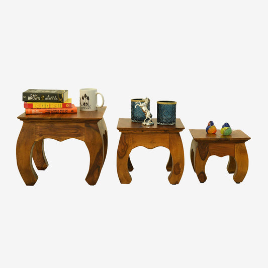 SURYAVANSHI Sheesham Wood Stackable 3-Piece Stool Set – Compact and Versatile