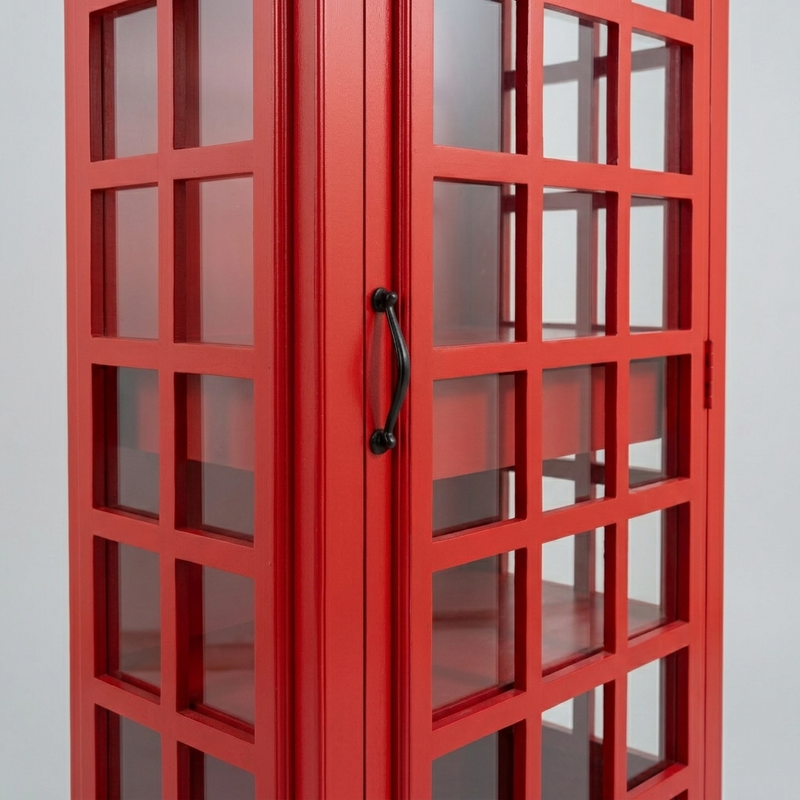 Giles British Telephone Booth Style Bar Cabinet in Red with Transparent Acrylic Sheet  Door