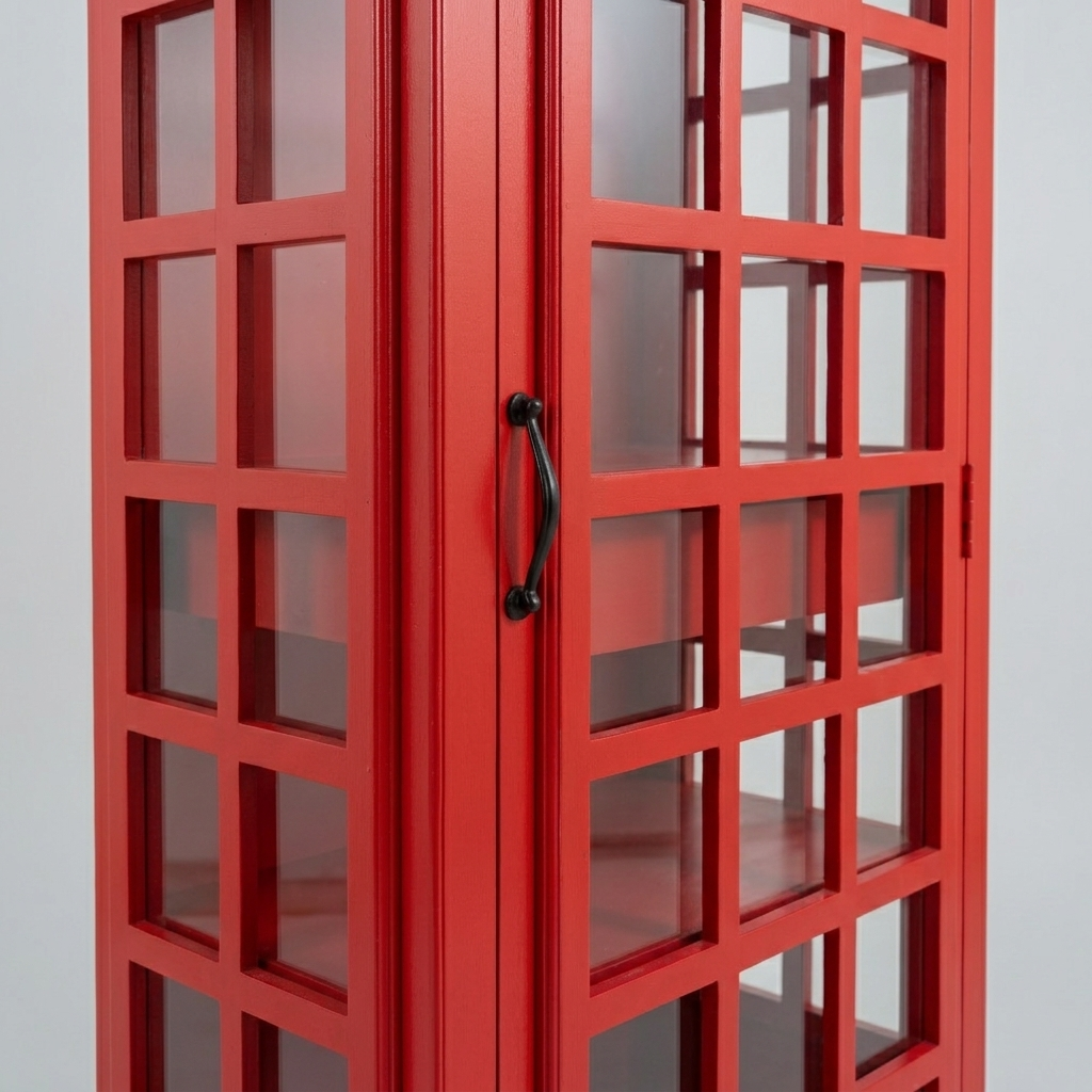 Giles British Telephone Booth Style Bar Cabinet in Red with Transparent Acrylic Sheet  Door