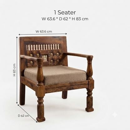 Suryavanshi Sheesham Wood Brass 5 Seater Sofa Set: Exquisite Craftsmanship and Comfort in One 3+1+1